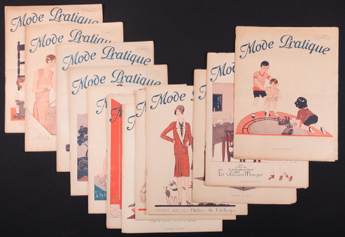TWELVE "MODE PRATIQUE" FASHION MAGAZINES, FRANCE, 1928: 12 issues French fashion magazine "Mode Pratique", January-November 1928, (foxing, stains & creases) fair-very good.