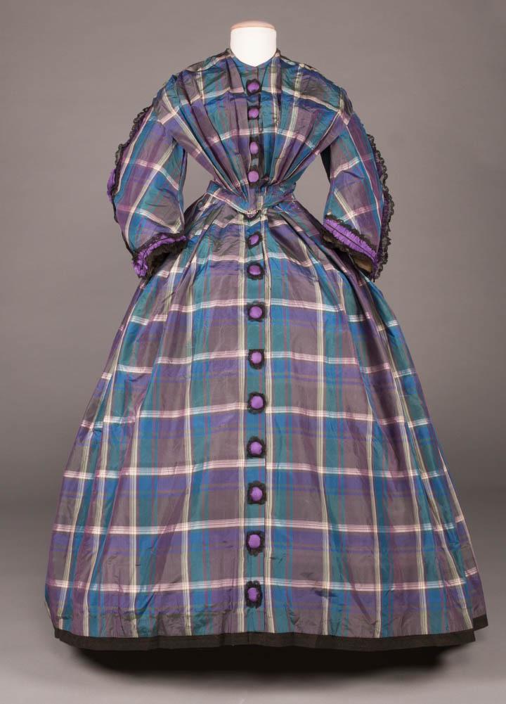 BLUE & PURPLE SILK PLAID DAY DRESS, c. 1859 (1 of 12)