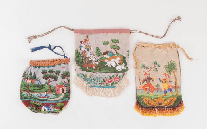 THREE PASTORAL BEADED BAGS, GERMANY, c. 1850-1870s (1 of 12)