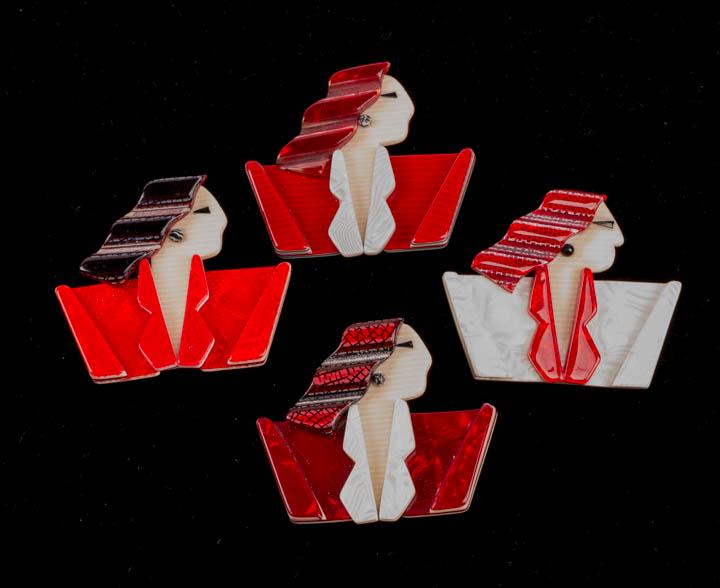 TEN RED, BLACK & WHITE LEA STEIN BROOCHES, PARIS (1 of 8)