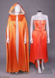 COUTURE ANTONELLI TANGERINE SILK EVENING DRESS & CLOAK,