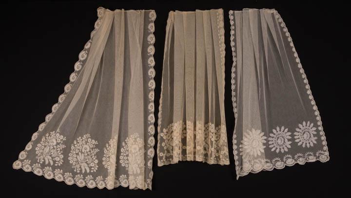 THREE RUNNING OR CHAINSTITCH EMBROIDERED BONNET VEILS, (1 of 11)