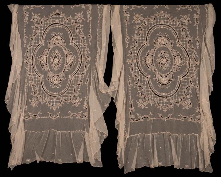 EMBROIDERED NET BED COVERINGS, EARLY 20TH C (1 of 9)