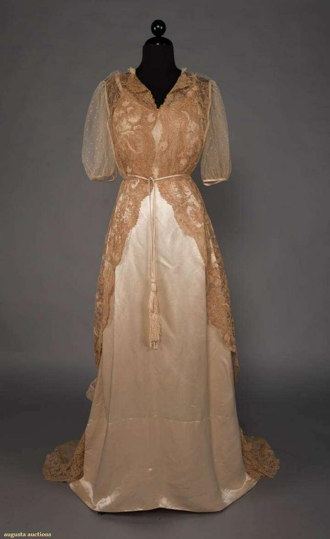CHARMEUSE & BRUSSELS MIXED LACE GOWN, c. 1910 (1 of 8)