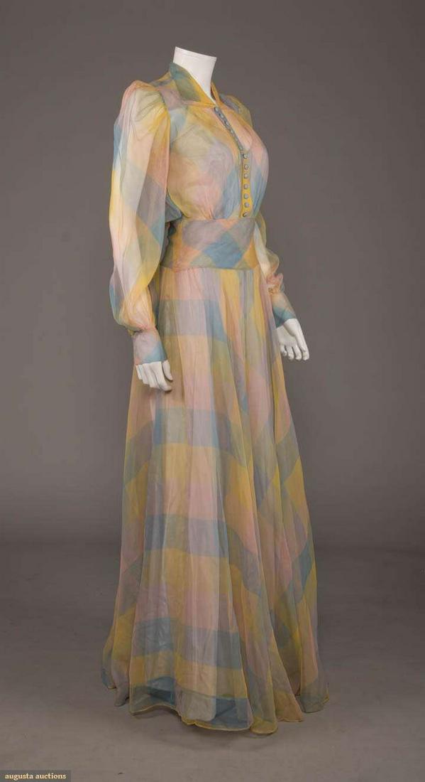 ONE CEIL CHAPMAN & ONE UNLABELED GAUZE EVENING GOWN, (1 of 11)