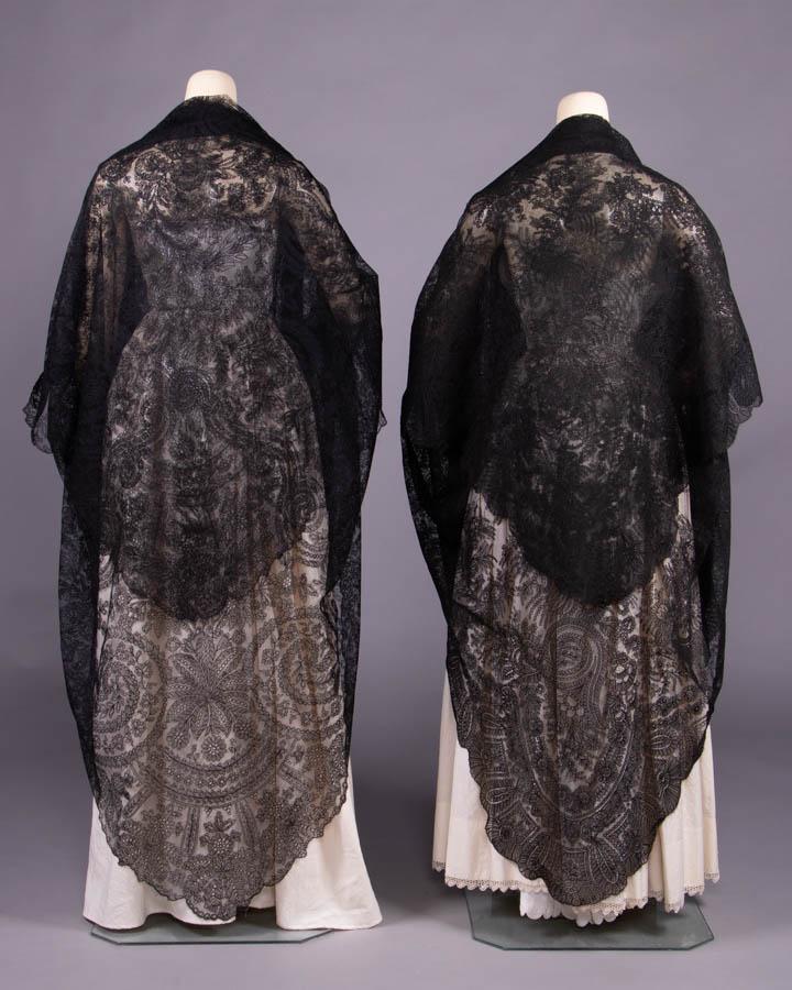 TWO TRIANGULAR CHANTILLY LACE SHAWLS, 1850-1860s (1 of 9)