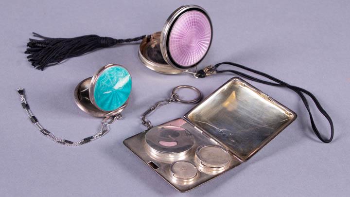 THREE ENAMELED COMPACTS, ENGLAND, 1930s (1 of 10)