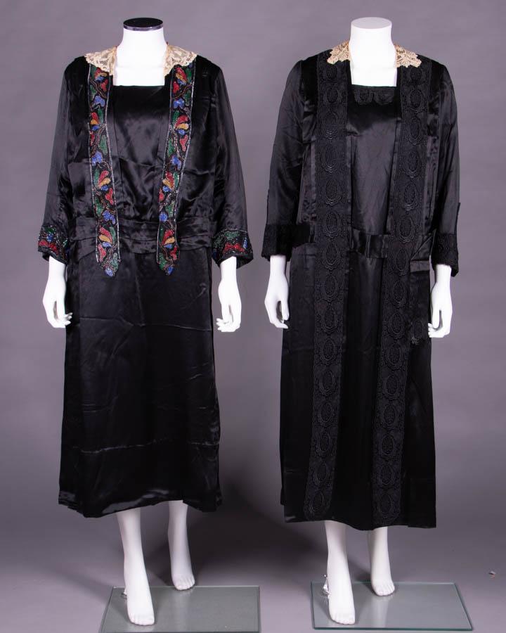 TWO BLACK SILK SATIN DAY DRESSES, EARLY 1920s (1 of 10)