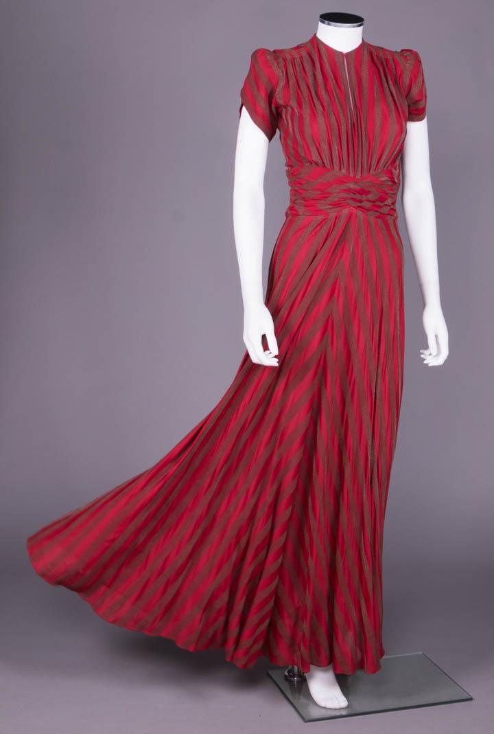 CRIMSON & LAMÉ CHEVRON GOWN, 1940s (1 of 11)