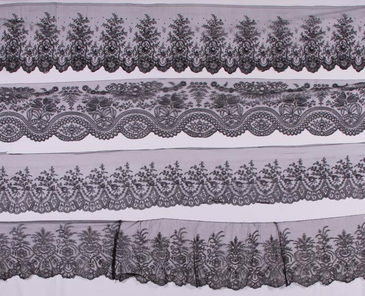 FOUR LENGTHS BLACK CHANTILLY LACE YARDAGE, 1860s (1 of 7)