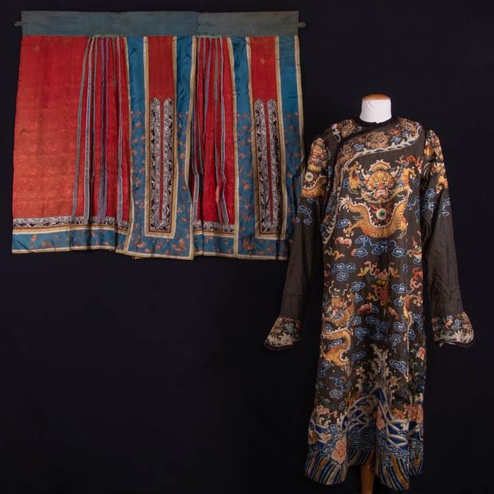 DRAGON ROBE & PAIRED MANDARIN SKIRTS, CHINA, 19TH C (1 of 12)