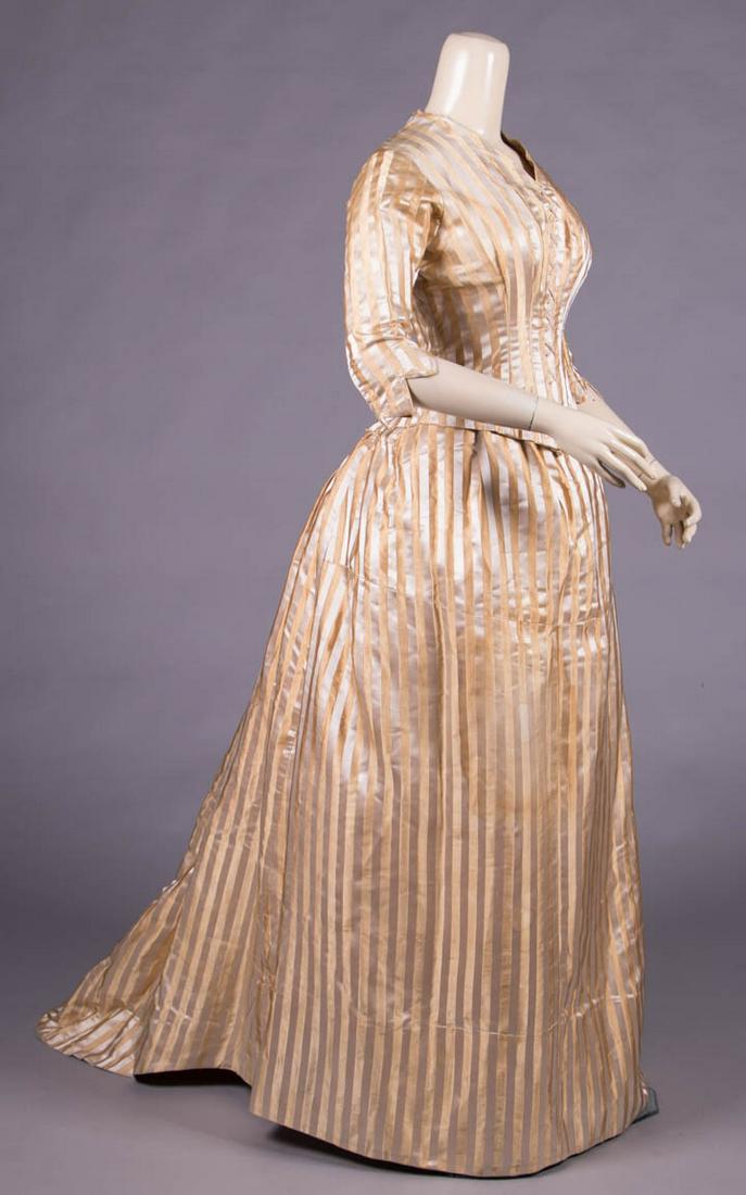 SATIN & RIBBED SILK STRIPED GOWN, LATE 1870s (1 of 9)