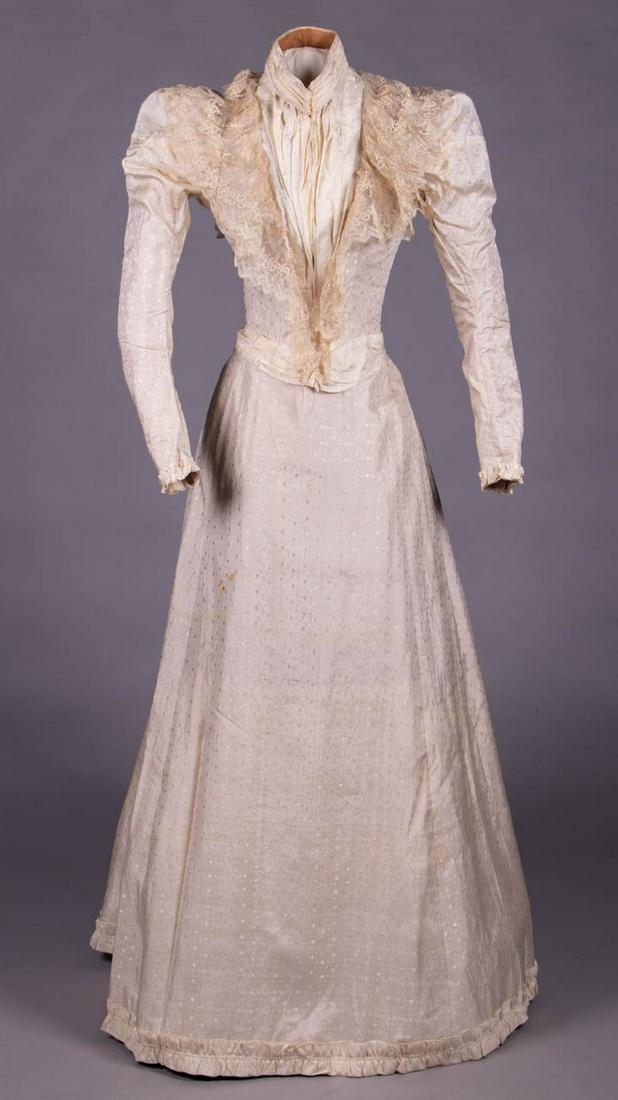 IVORY PATTERNED SILK DAY DRESS, EARLY 1890s (1 of 9)