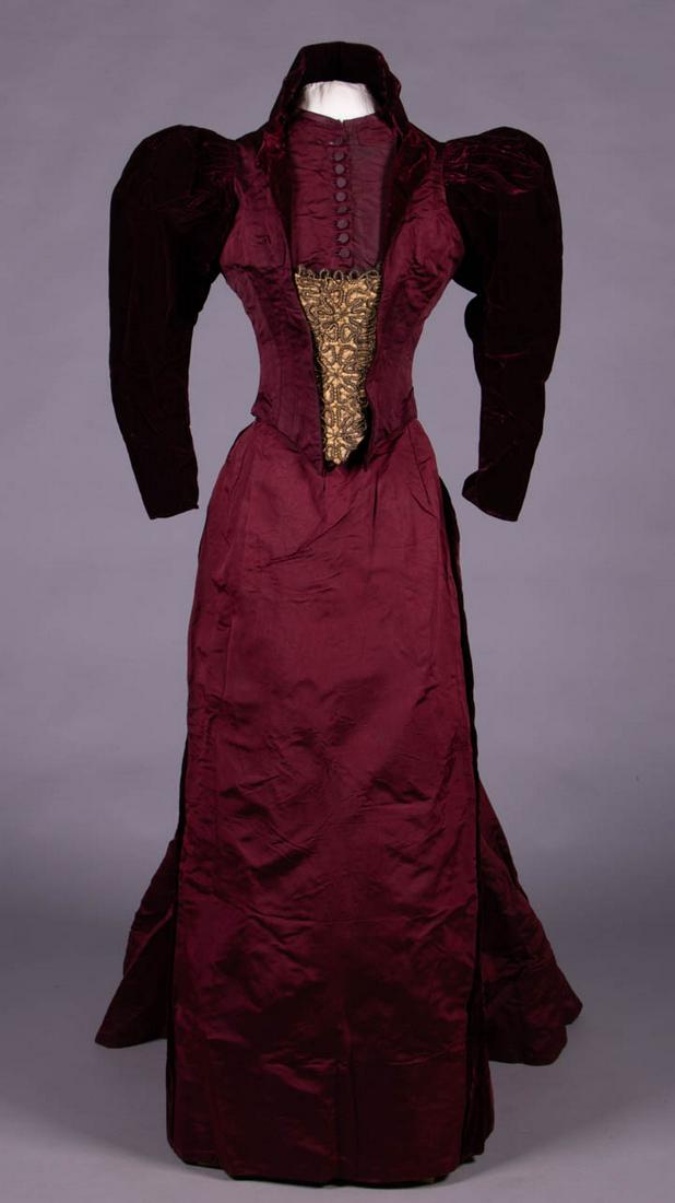 LABELED VELVET & FAILLE AFTERNOON GOWN, c. 1892 (1 of 8)