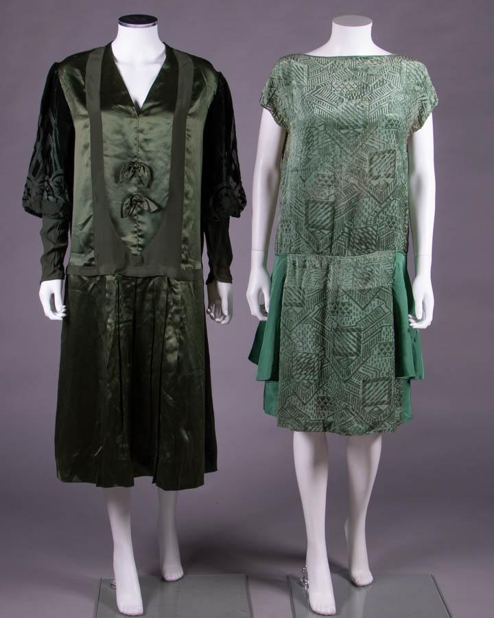 TWO GREEN CHIFFON VELVET DRESSES, 1920s (1 of 9)