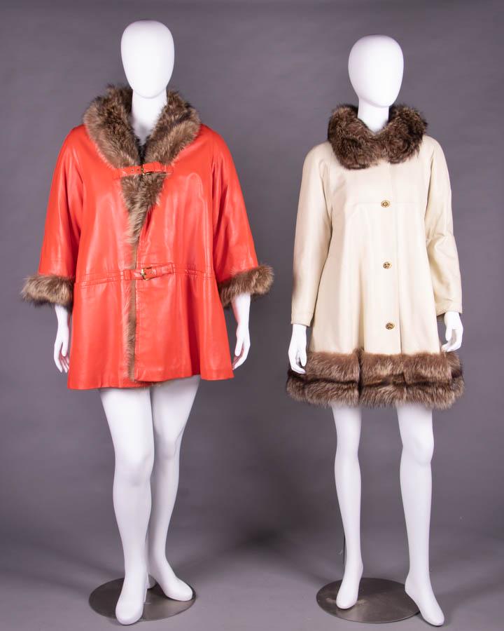 TWO BONNIE CASHIN FUR TRIMMED LEATHER COAT, AMERICA, (1 of 8)