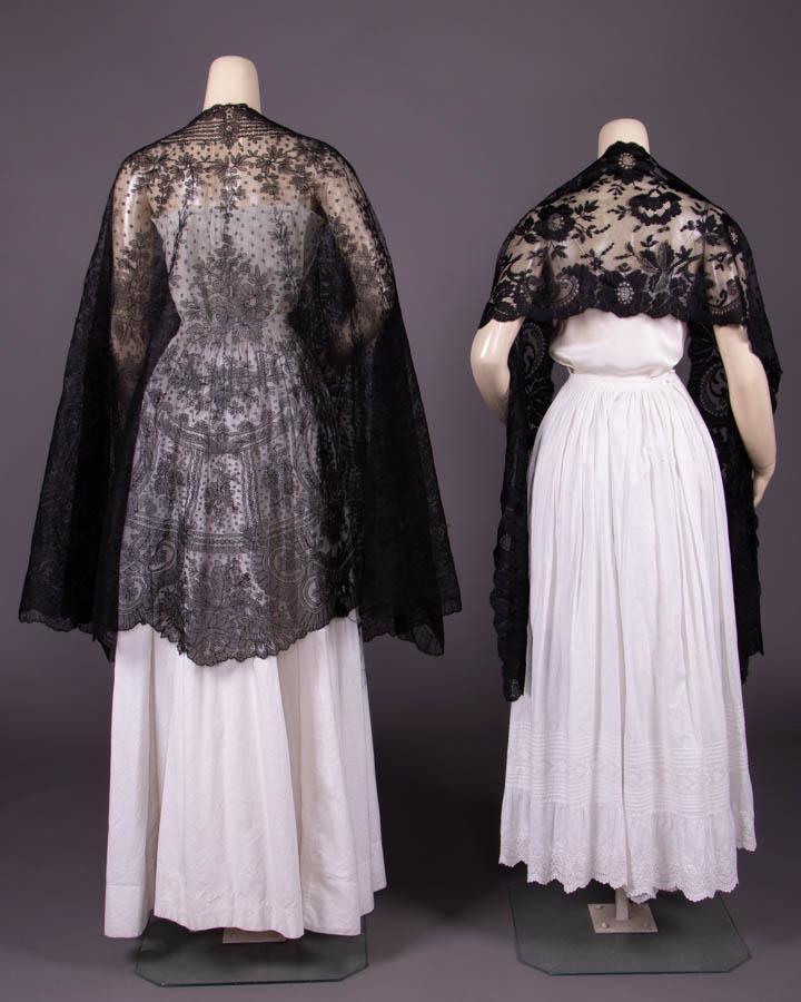 ONE CHANTILLY & 3 SPANISH STYLE SHAWLS, 1860s & 1900-20 (1 of 13)