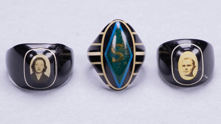 THREE CELLULOID PRISON RINGS, AMERICA, 1930s & 1940s (1 of 6)