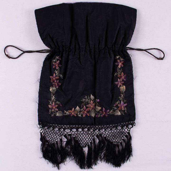 EMBROIDERED SILK DRAWSTRING BAG, 1860s (1 of 7)