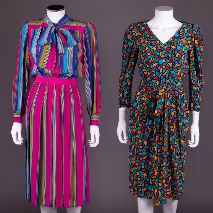 TWO YSL RIVE GAUCHE SILK DAY DRESSES, PARIS, 1980s (1 of 10)