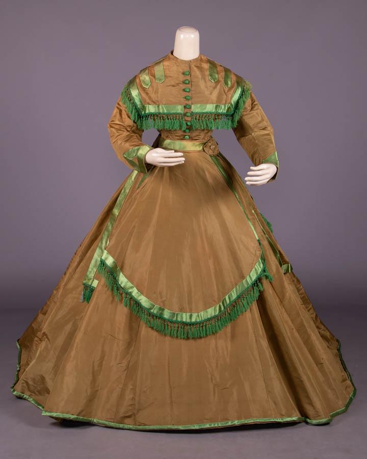 THREE PIECE SILK TAFFETA DAY DRESS, c. 1868 (1 of 10)
