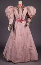 PINK PATTERNED SILK DINNER GOWN, BOSTON, c. 1895