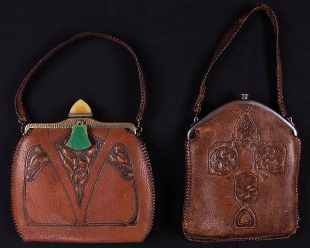 TWO TOOLED LEATHER HANDBAGS, 1910s Dec 08, 2021 Augusta Auctions in VT