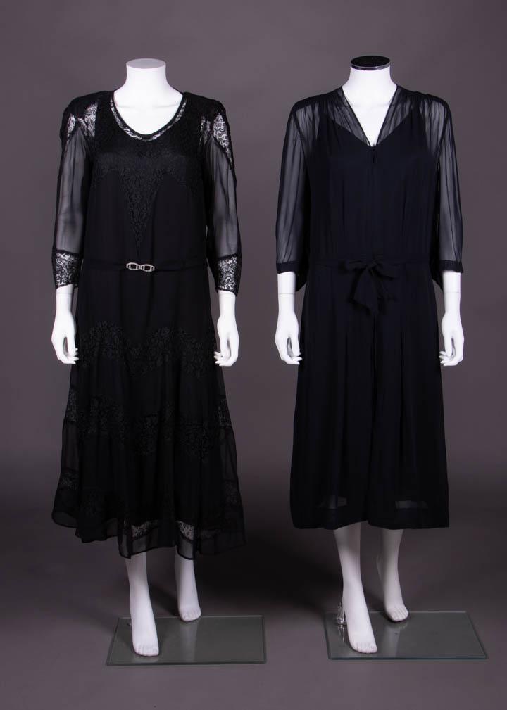 THREE BLACK SILK EVENING GARMENTS, c. 1930 (1 of 10)