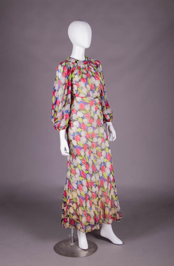 TULIP PRINTED CHIFFON SUMMER DRESS, MID 1930s (1 of 10)