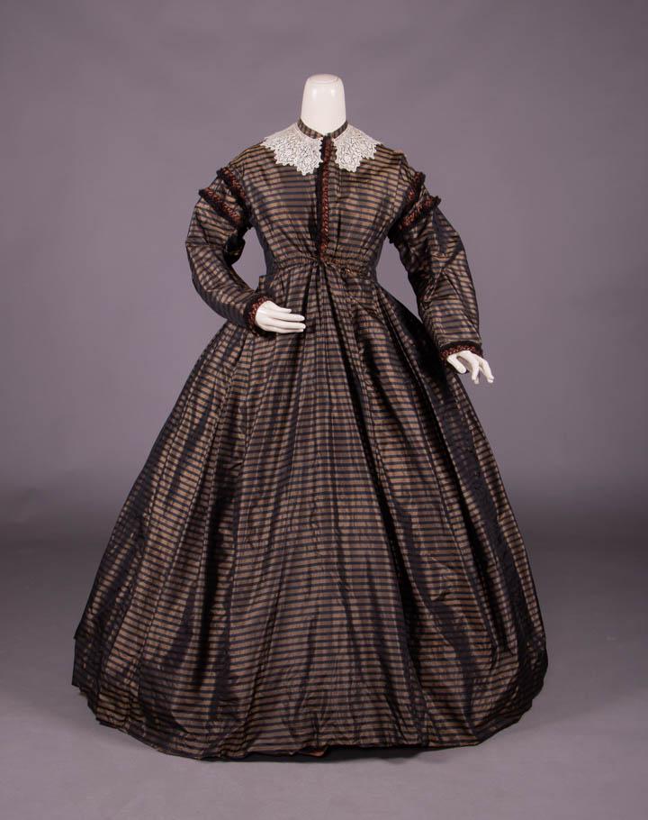 STRIPED SILK TAFFETA DAY DRESS, 1850s (1 of 10)