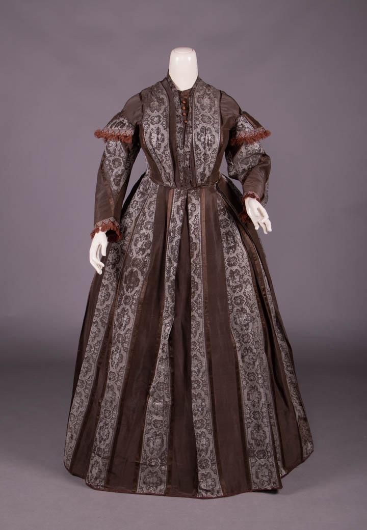 RIBBON STRIPED SILK DAY DRESS, 1860s (1 of 10)
