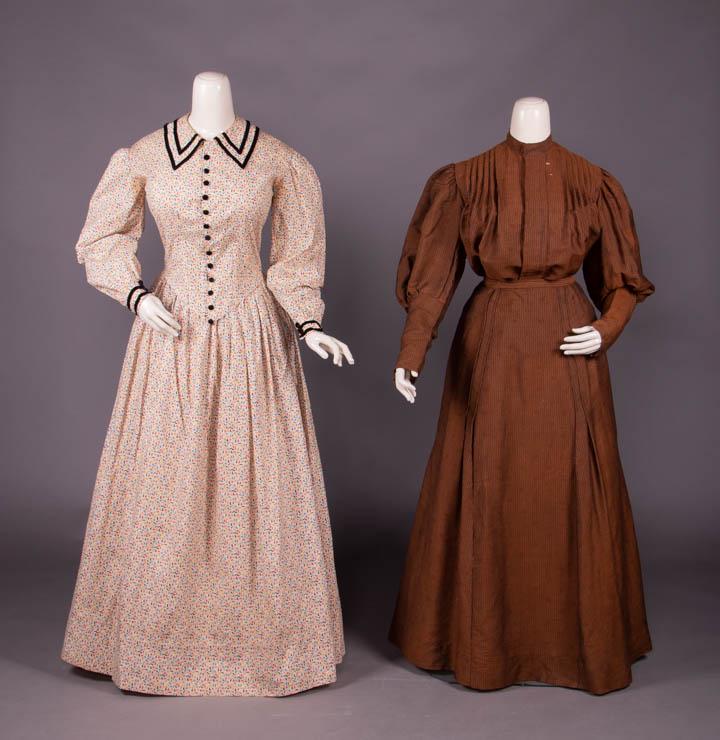 TWO COTTON OR SILK DAY DRESSES, MID 20TH C & 1907 (1 of 10)