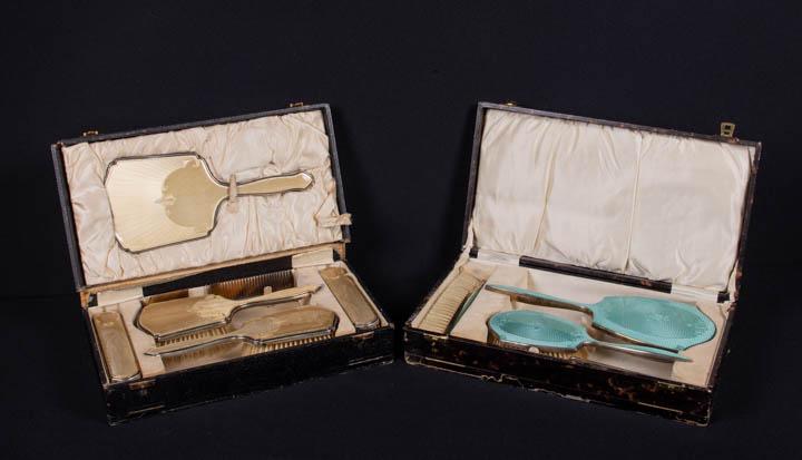 TWO GUILLOCHE ENAMEL TRAVELING TOILETS, EARLY 20TH C (1 of 11)