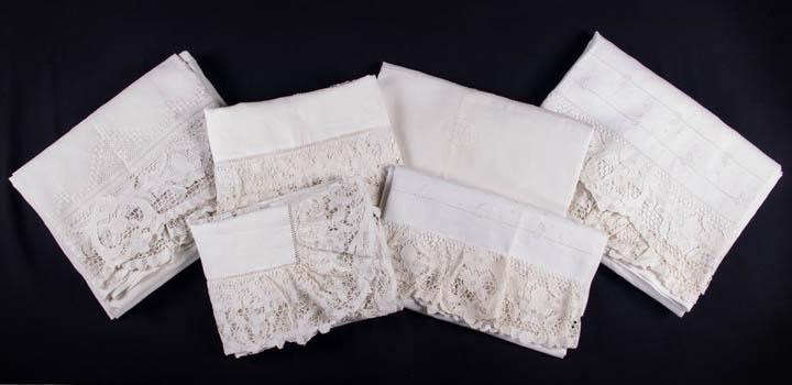 SETS OF EMBROIDERED, DRAWN THREADWORK & NEEDLELACE BEDCLOTHES, EARLY 20TH C (1 of 8)