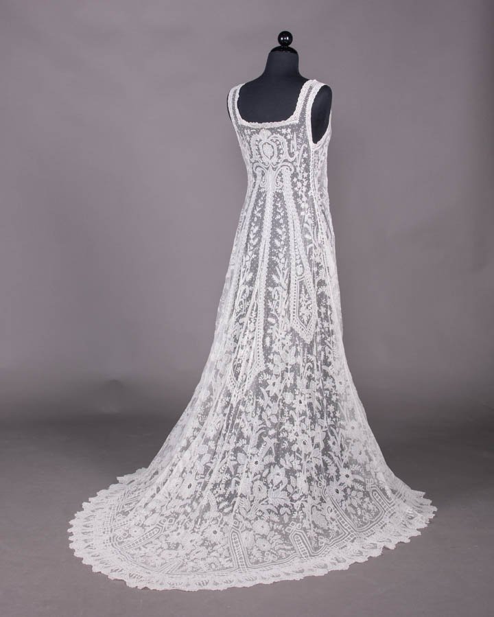 EXCEPTIONAL APPLIQUÉ & TAMBOUR EMBROIDERED WEDDING OVERDRESS, c. 1900 (1 of 10)