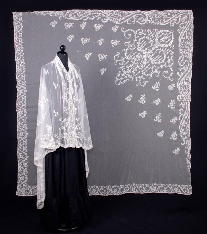 TWO TAMBOUR & LACE RUN SHAWLS, 1850-1860s (1 of 10)