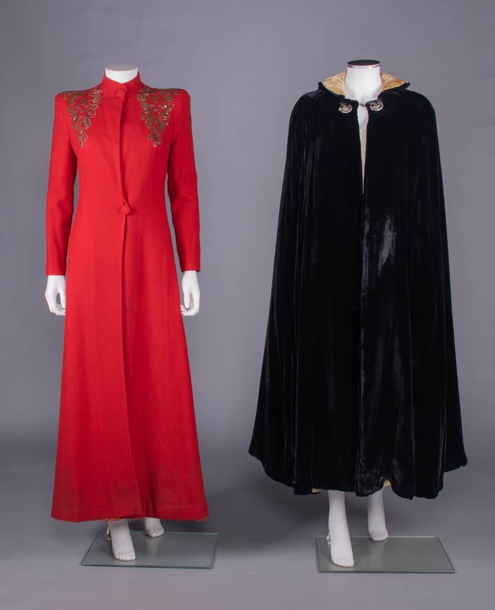 ONE WOOL EVENING COAT & ONE SILK VELVET CAPE, LATE 1930-1940s (1 of 10)