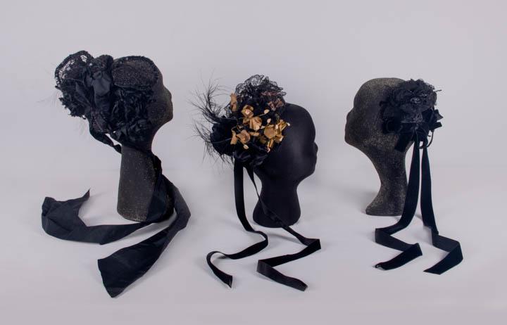 THREE BLACK BONNETS, 1880-1890s (1 of 10)