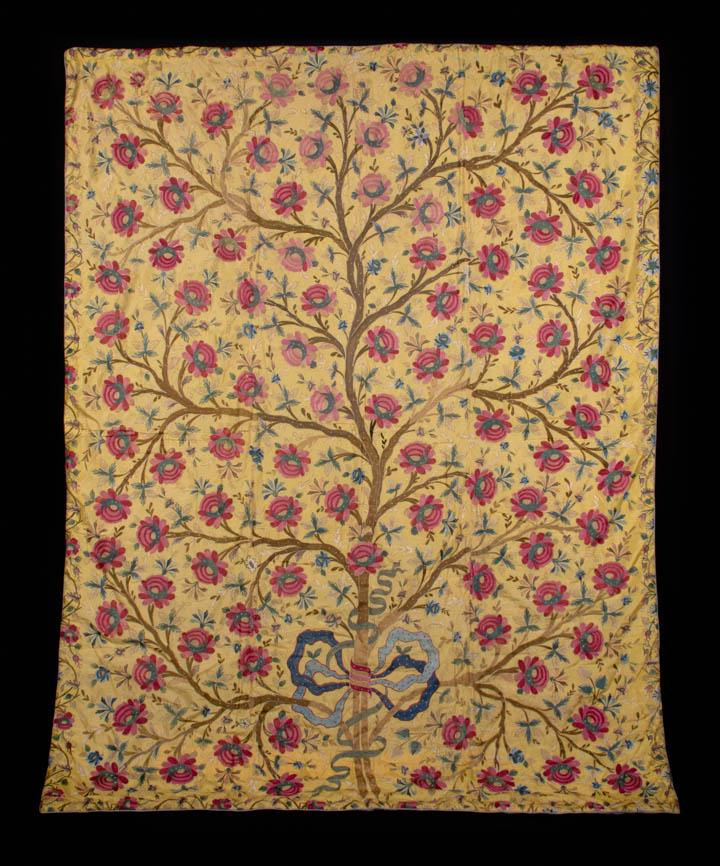 TAMBOUR EMBROIDERD SILK BEDCOVERING, c. 1800 (1 of 10)
