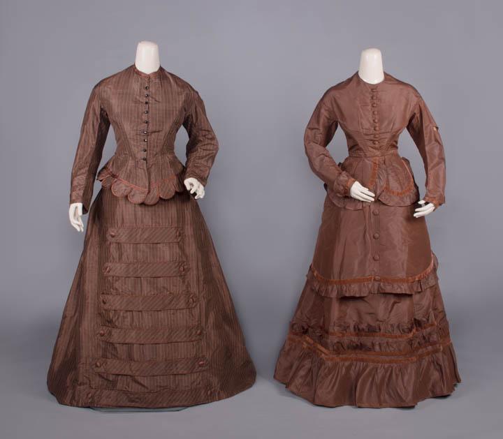 TWO BROWN SILK DAY DRESSES, LATE 1870s (1 of 10)