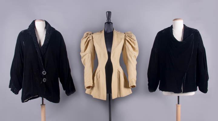 ONE RIDING & TWO SILK VELVET EVENING JACKETS, c. 1893 & 1910-1930s (1 of 11)