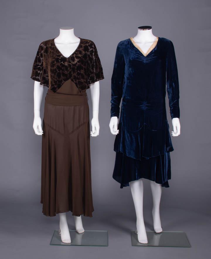 TWO VELVET & CREPE DRESSES, 1920-1930s (1 of 10)