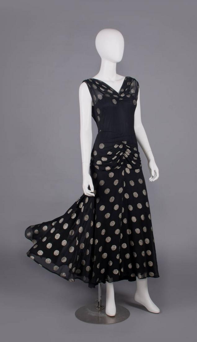 CREPE CHIFFON LAME POLKA DOT EVENING DRESS, LATE 1930s (1 of 10)