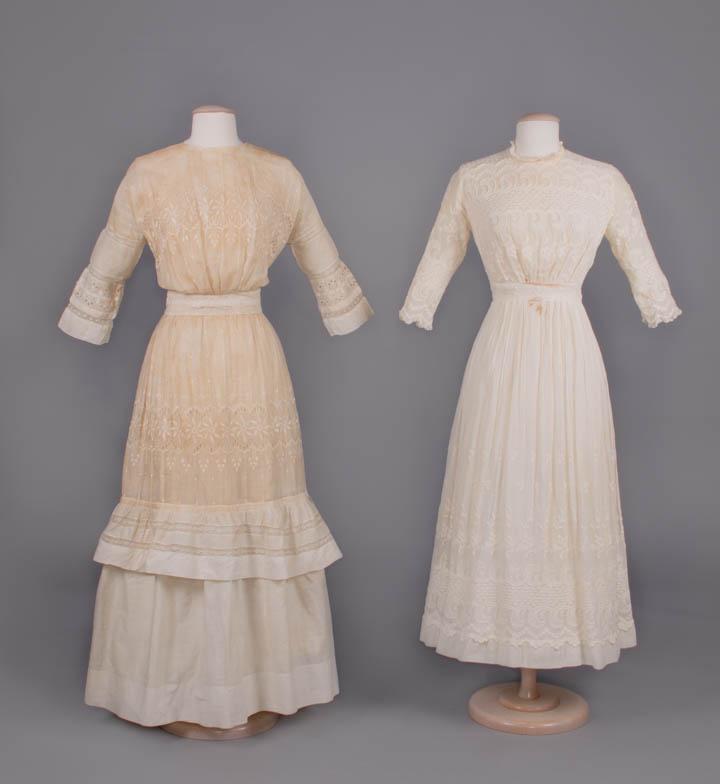 TWO EMBROIDERED COTTON TEA DRESSES, 1910s (1 of 10)