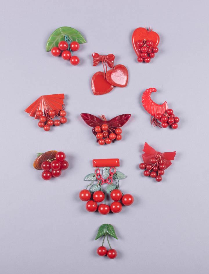 COLLECTION OF CHERRY MOTIF VINTAGE JEWELRY, 1930-1950s (1 of 9)