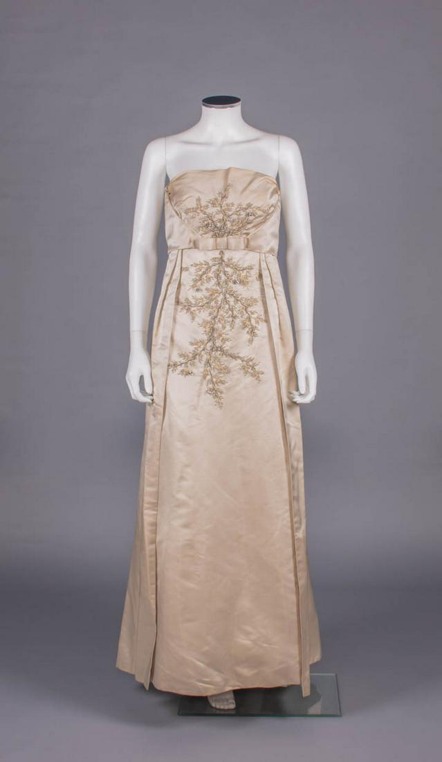 BEADED SILK SATIN EVENING GOWN, MID 1950s (1 of 11)