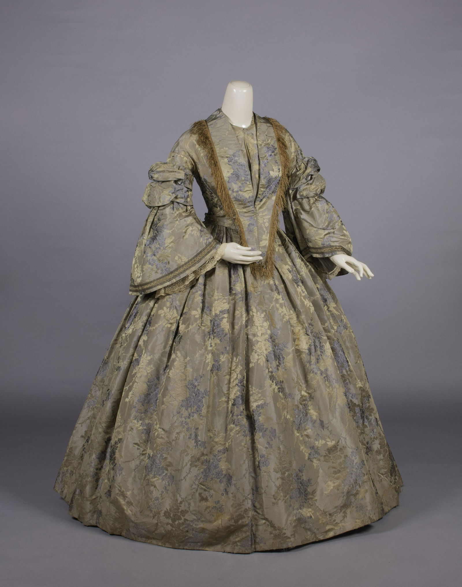 DAMASK FLORAL PATTERNED SILK DAY DRESS, 1850s (1 of 11)