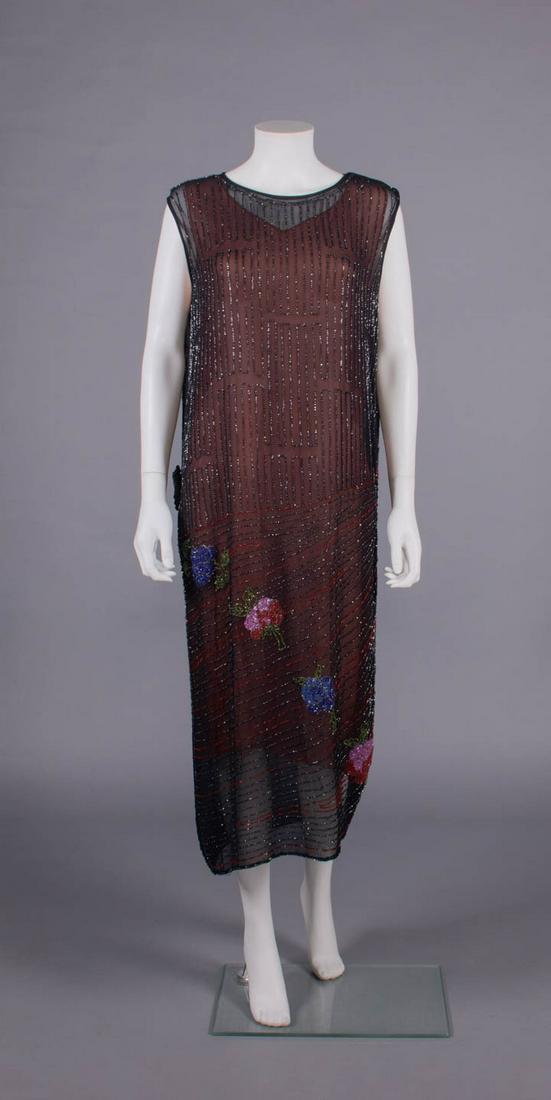 BLACK GEORGETTE BEADED EVENING DRESS, 1920s (1 of 10)