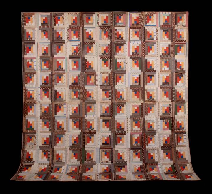 ZIGZAG LOG CABIN QUILT, EARLY 20TH C (1 of 10)