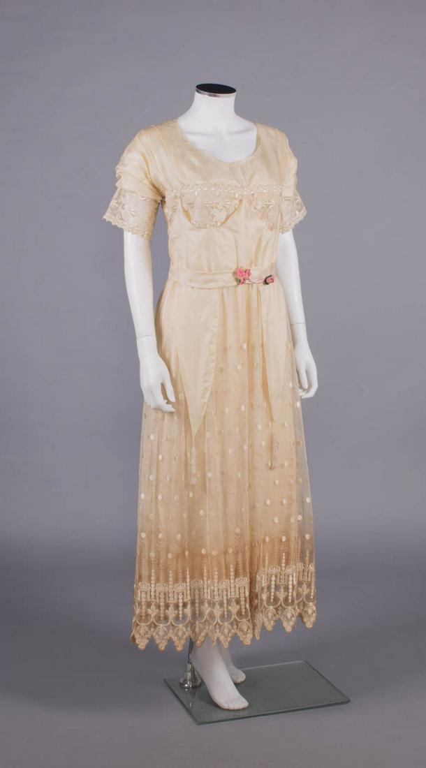 EMBROIDERED TULLE & SILK WEDDING DRESS, 1910s (1 of 10)